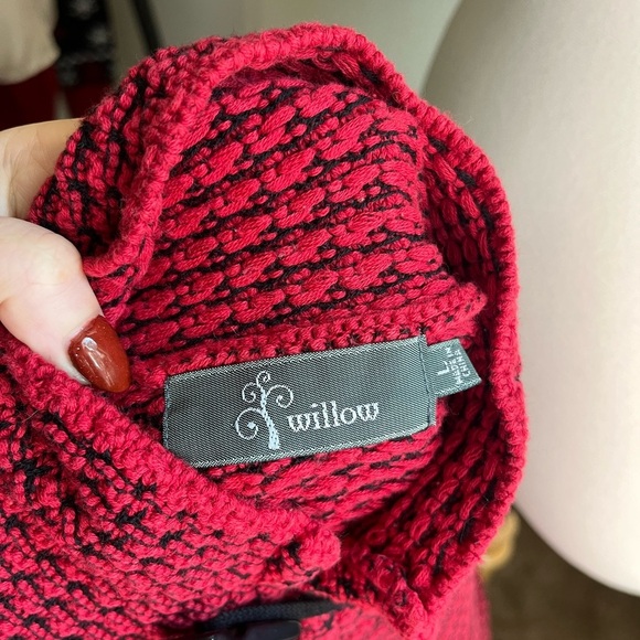 Willow Red Black Knit Christmas Festive Chunky Mock Neck Boho Cozy Sweater Large - Picture 6 of 7